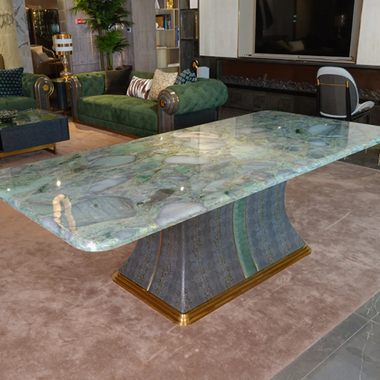 Роскошный обеденный стол MIVICA из дерева и мрамора OS38648-32