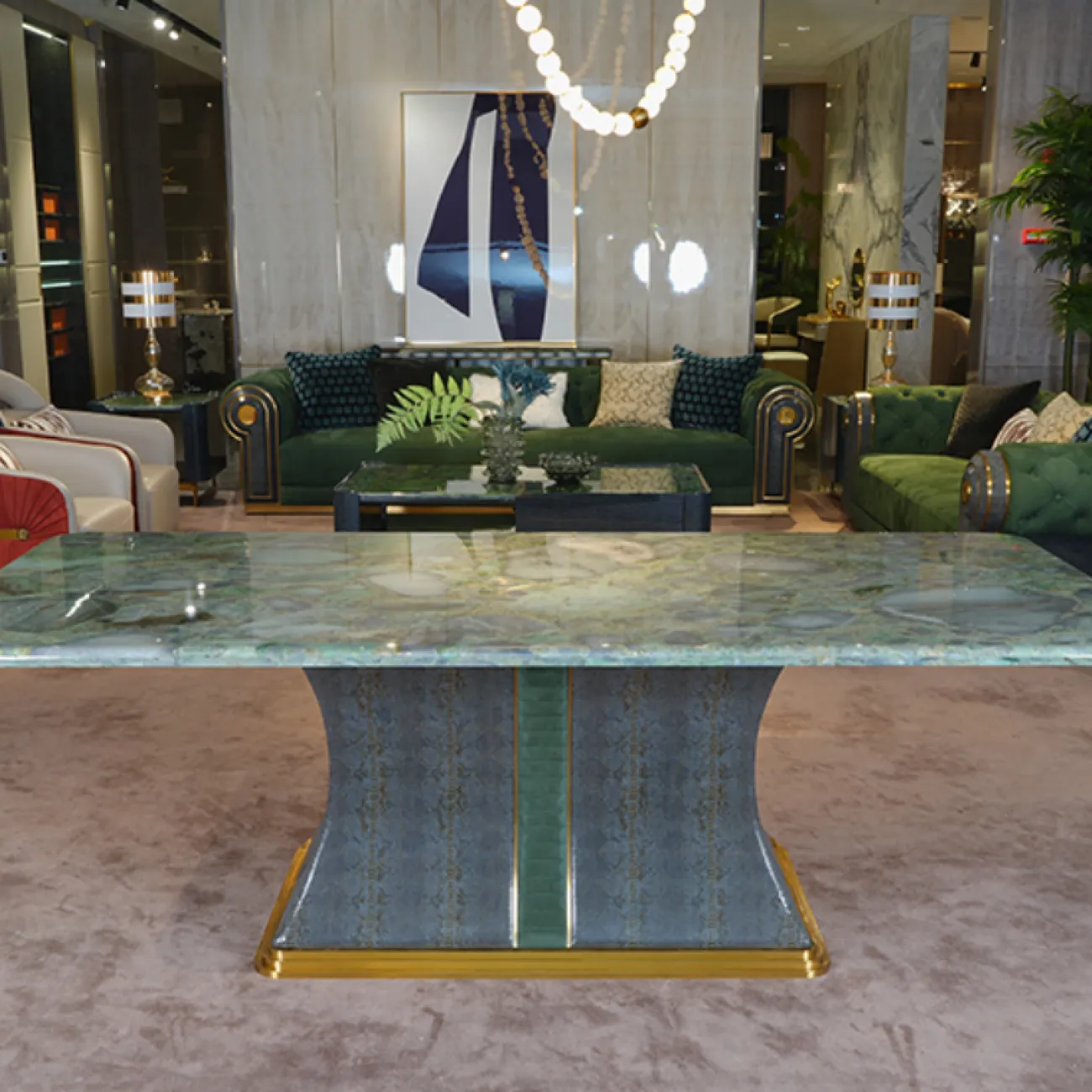 Роскошный обеденный стол MIVICA из дерева и мрамора OS38648-32