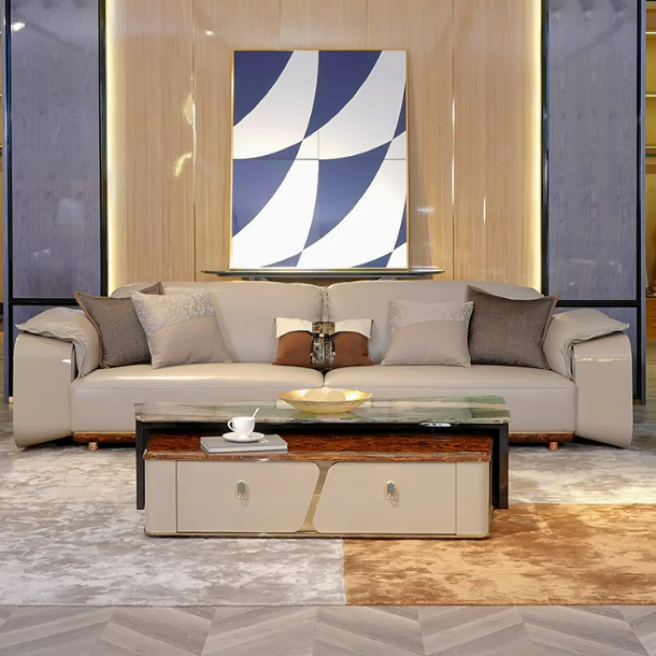 Красивый журнальный столик MIVICA из мрамора и дерева JS38686-32