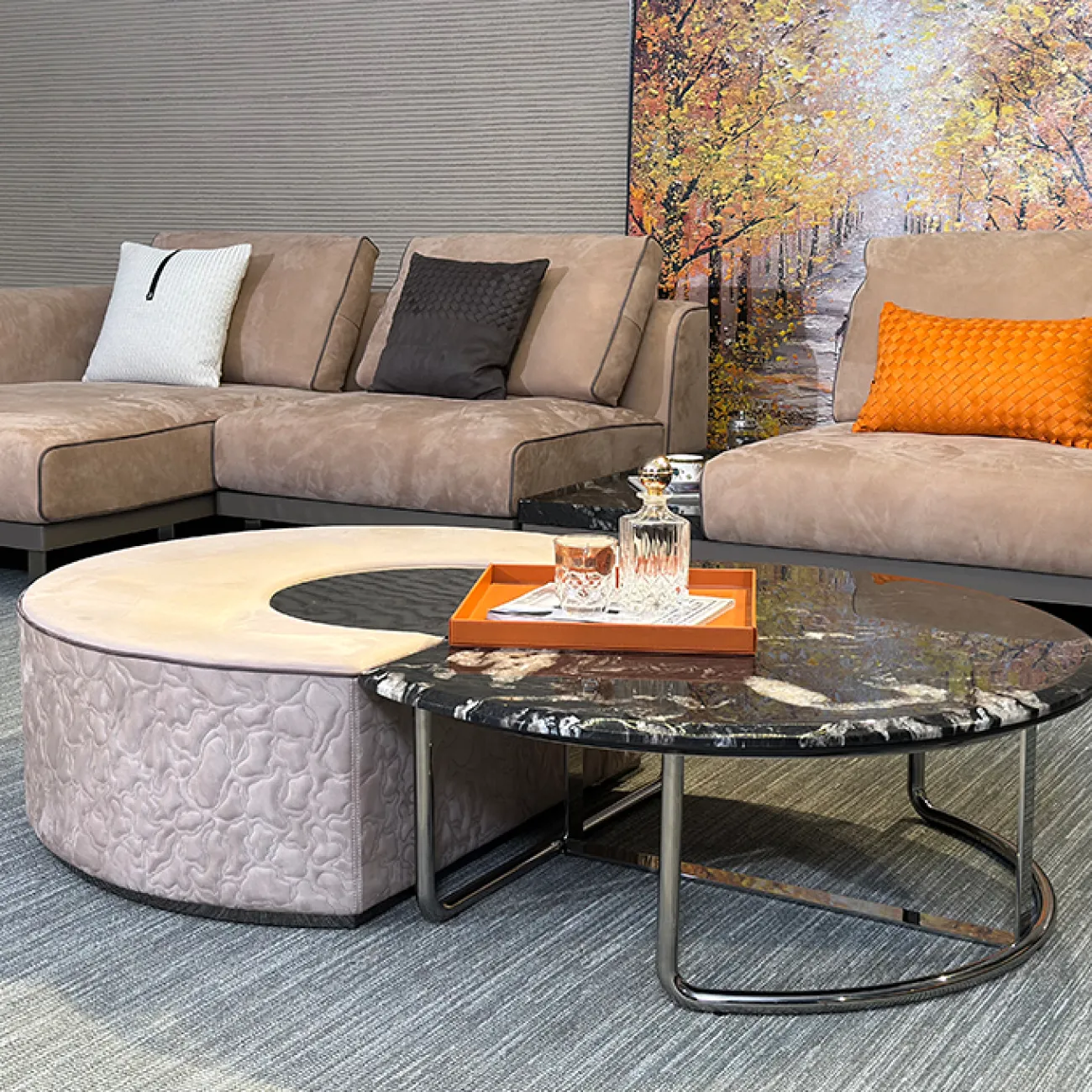 Комбинированный журнальный столик MIVICA из бука, кожи и мрамора JS38723-32