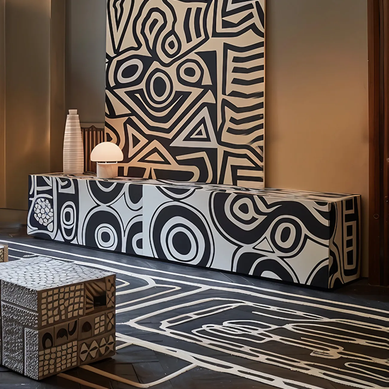 Стильная тумба под телевизор MIVICA из дерева с ручной росписью TB38739-32