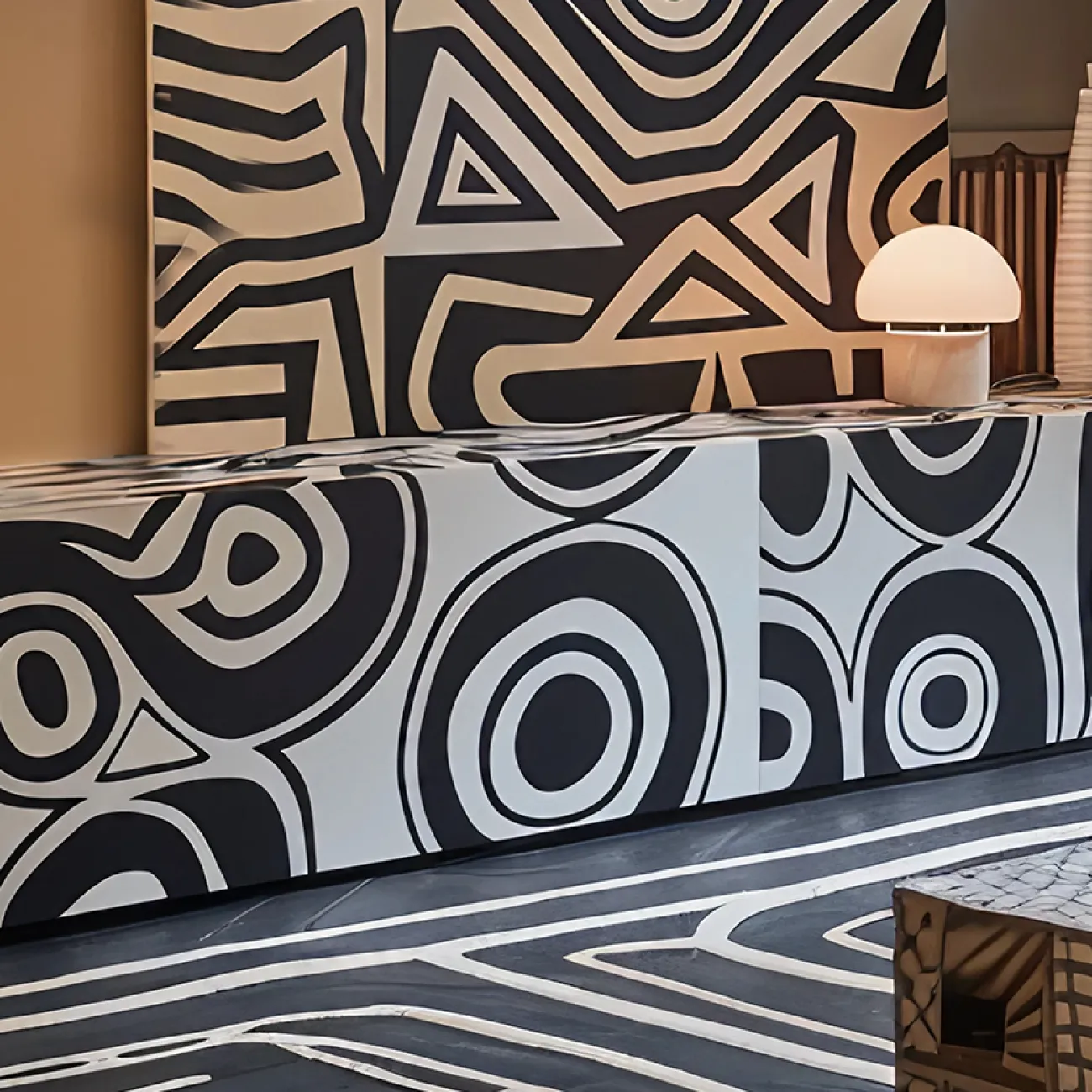 Стильная тумба под телевизор MIVICA из дерева с ручной росписью TB38739-32