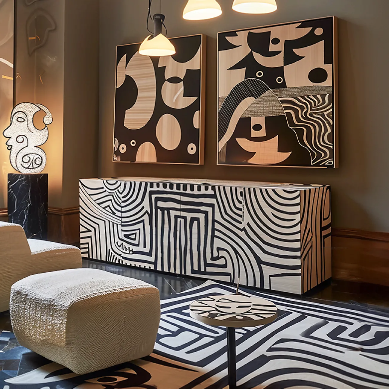 Оригинальная тумба под телевизор MIVICA из дерева с ручной росписью TB38740-32