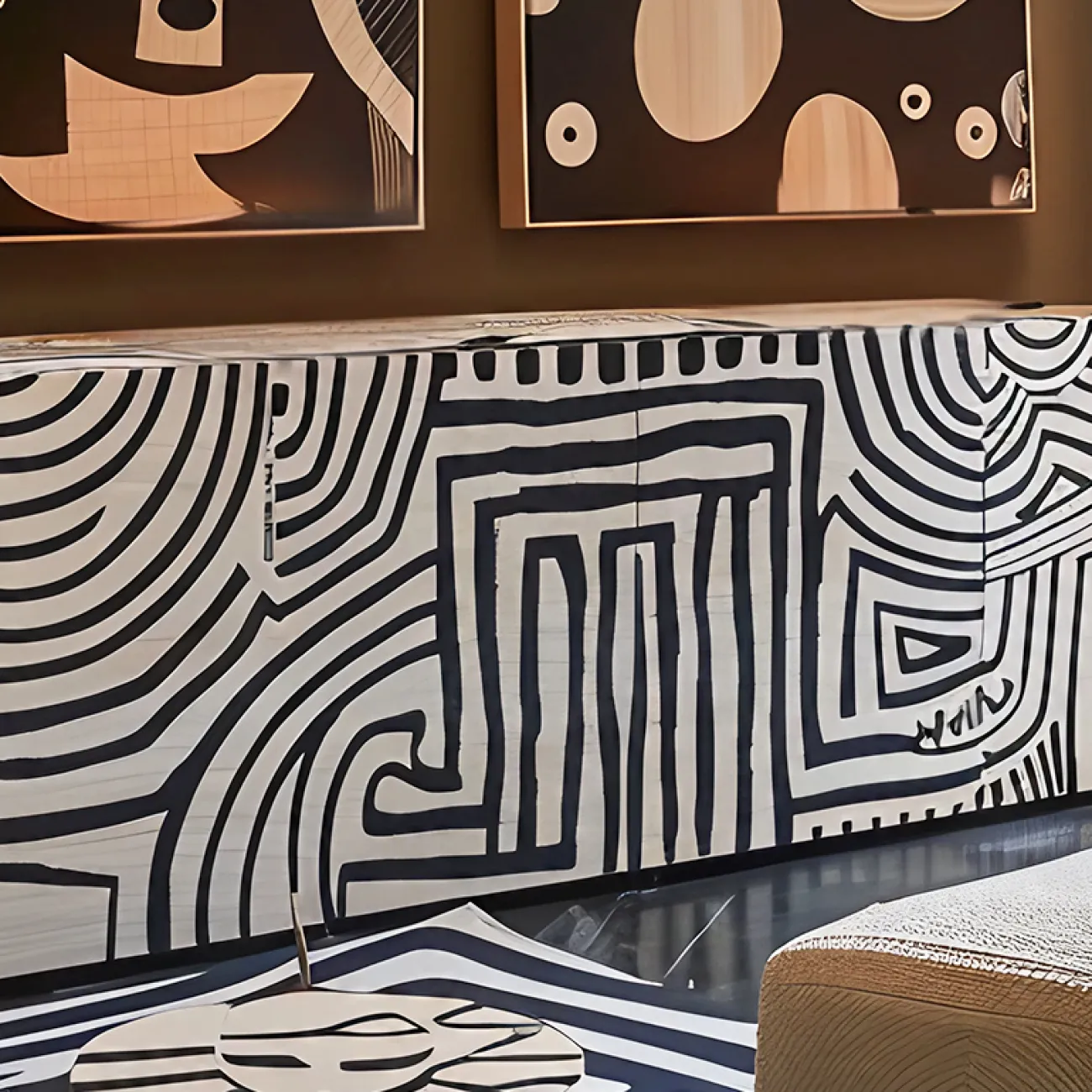 Оригинальная тумба под телевизор MIVICA из дерева с ручной росписью TB38740-32