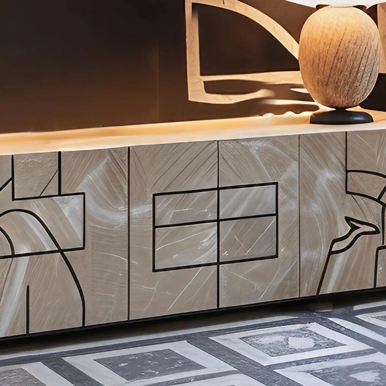 Стильная тумба под телевизор MIVICA из дерева с ручной росписью TB38741-32