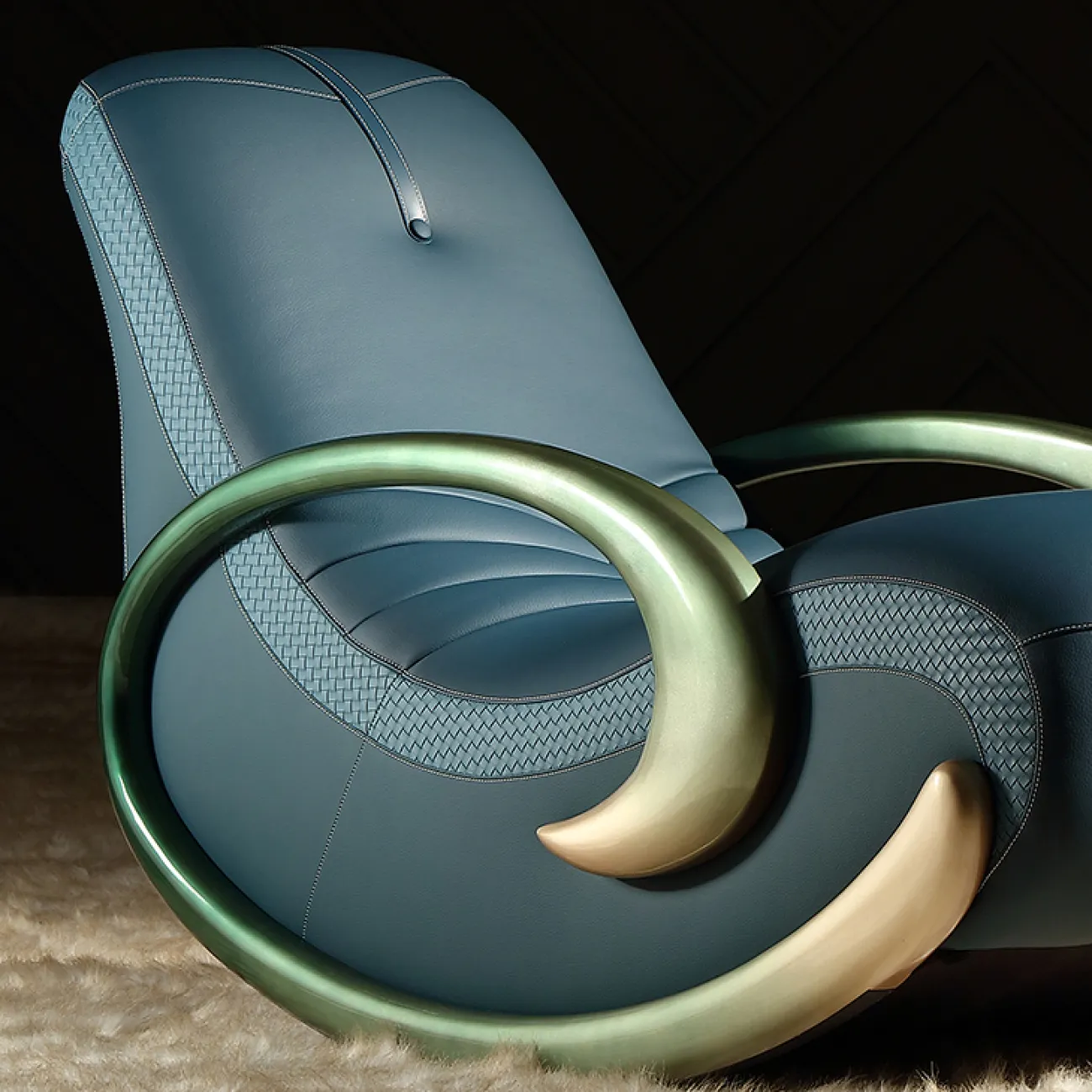 Роскошное кресло-качалка MIVICA из дерева и кожи KR38744-32 Роскошное кресло-качалка MIVICA из дерева и кожи KR38744-32