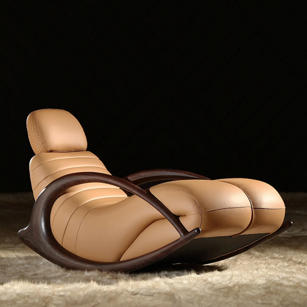 Роскошное кресло-качалка MIVICA из дерева и кожи KR38745-32 Роскошное кресло-качалка MIVICA из дерева и кожи KR38745-32