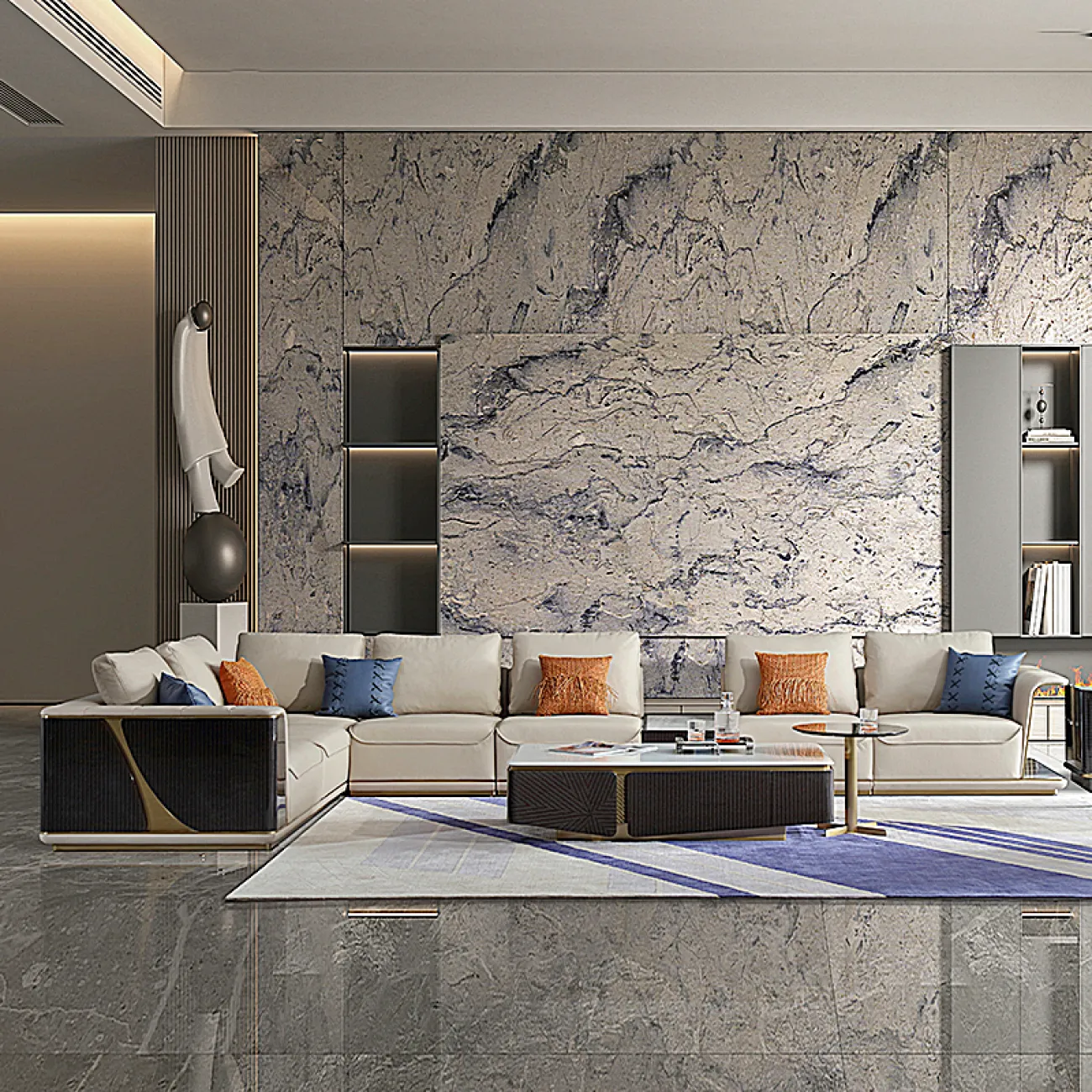 Элегантный журнальный столик MIVICA из мрамора и дерева JS38755-32