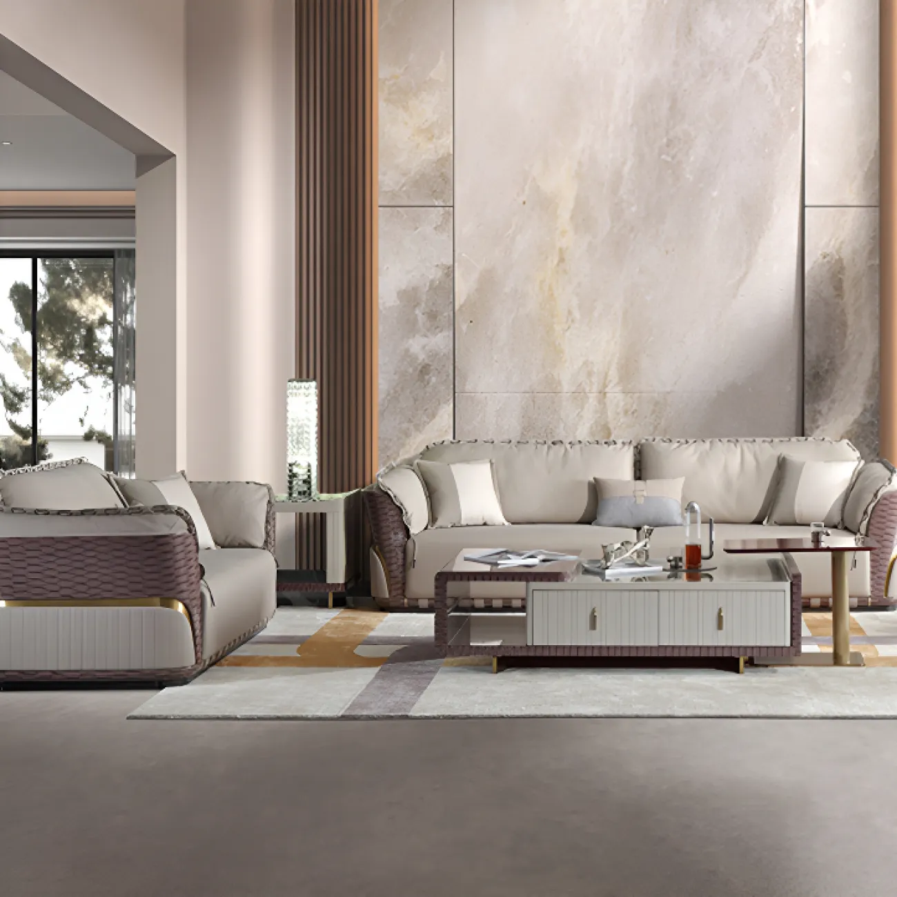 Элегантный журнальный столик MIVICA из мрамора и дерева JS38769-32