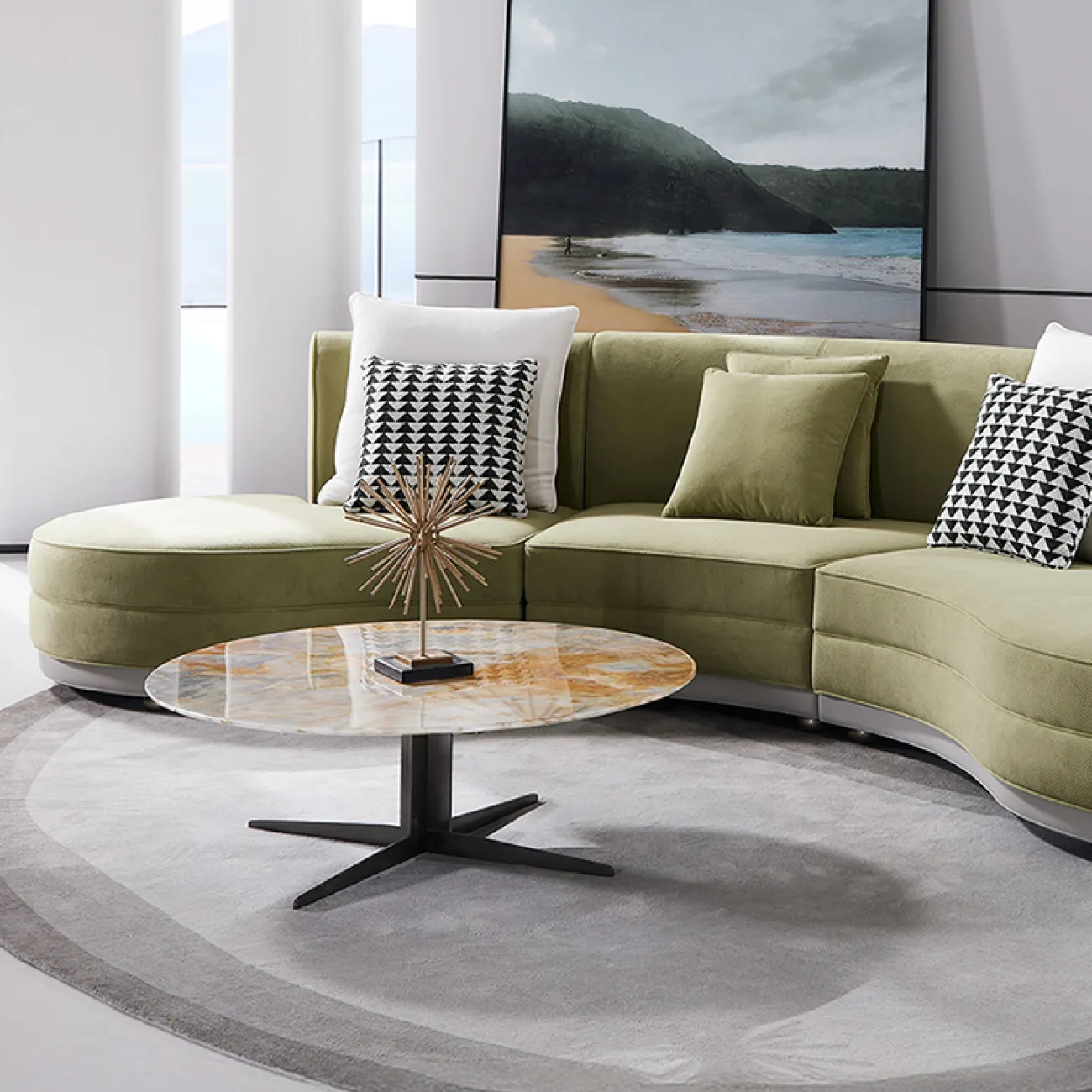 Уютный текстильный диван MIVICA изогнутой формы DV38843-32