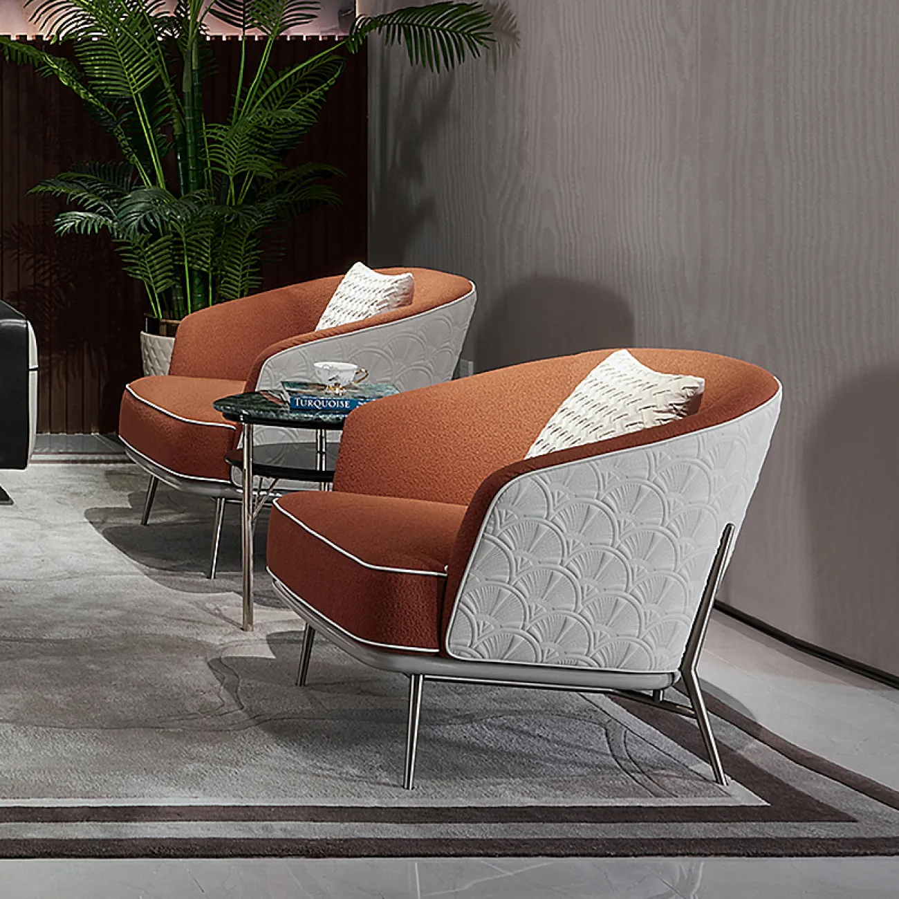 Роскошное кресло MIVICA комбинированное текстиль и кожа KR38845-32