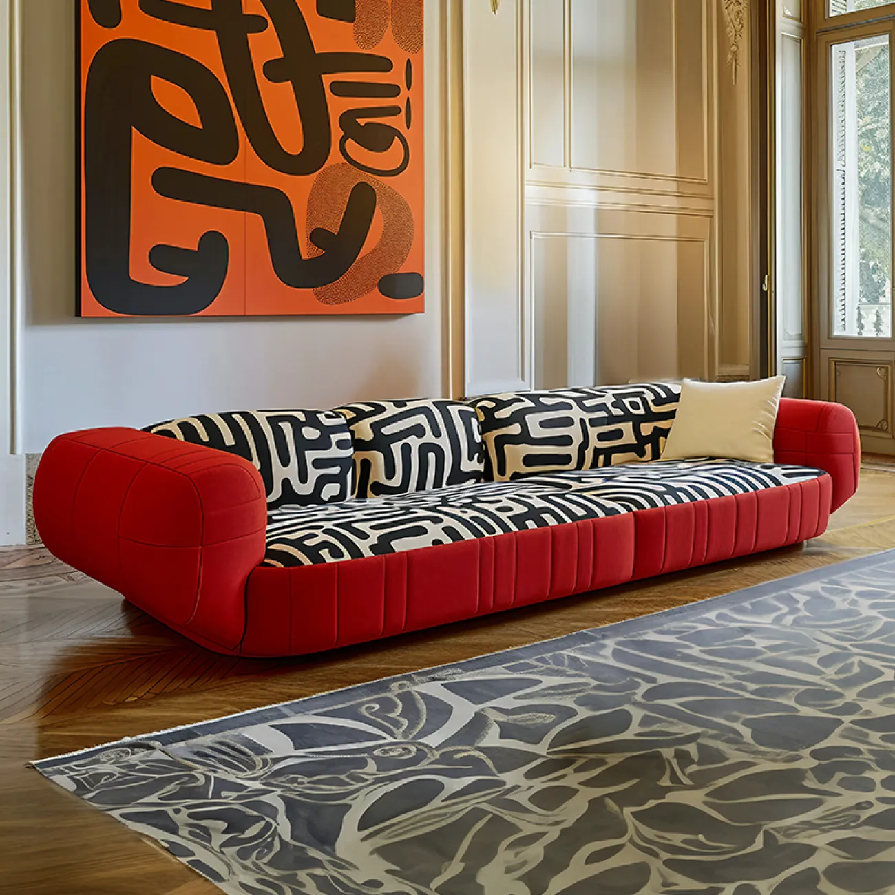 Дизайнерский диван MIVICA из сосны с эксклюзивным принтом DV38853-32