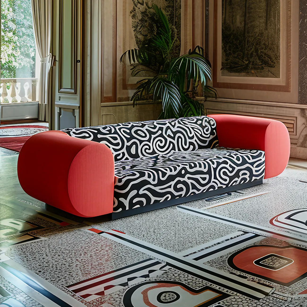 Дизайнерский диван MIVICA из сосны с эксклюзивным принтом DV38855-32