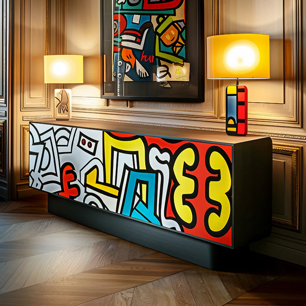 Дизайнерская тумба под телевизор MIVICA из дерева с ручной росписью TB38870-32