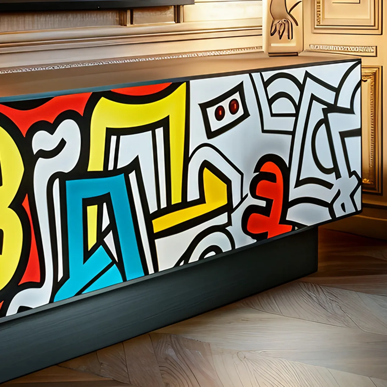 Дизайнерская тумба под телевизор MIVICA из дерева с ручной росписью TB38870-32