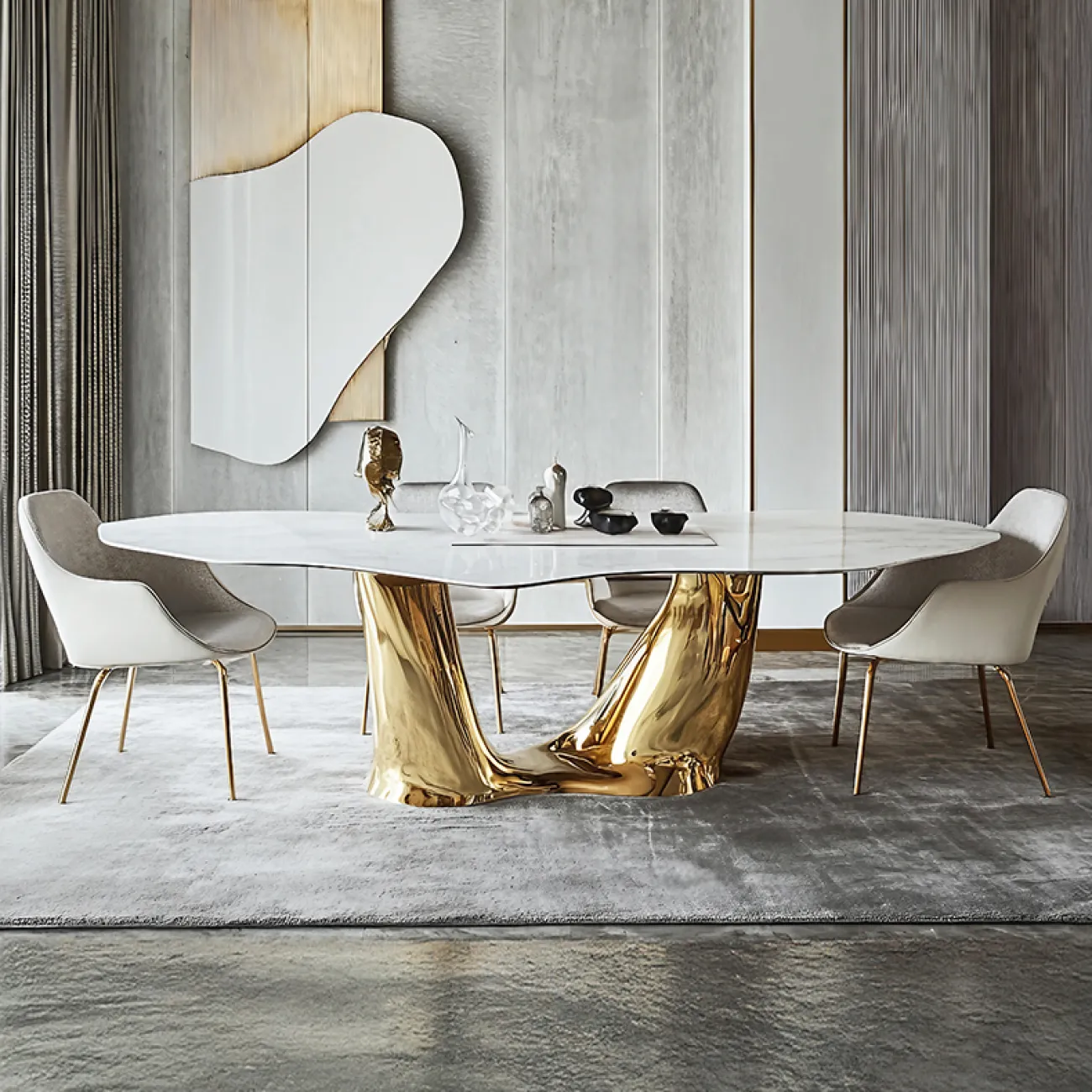 Роскошный обеденный стол MIVICA со столешницей из мрамора OS38874-32