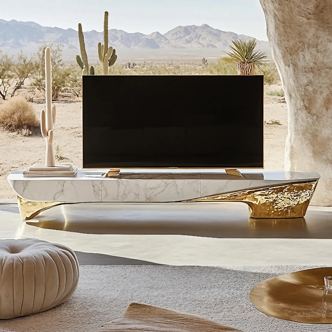 Дизайнерская тумба под телевизор MIVICA из дерева и мрамора TB38879-32