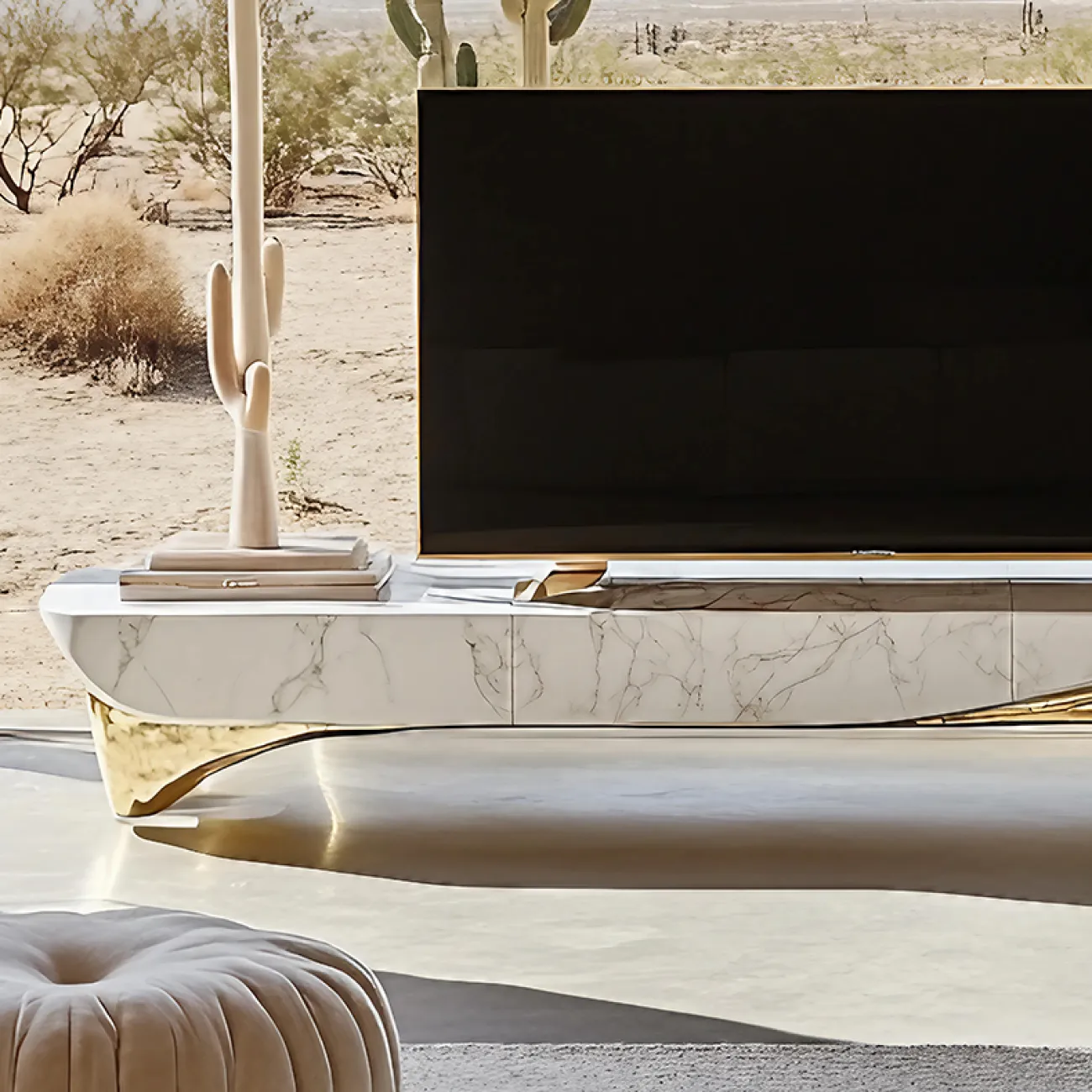 Дизайнерская тумба под телевизор MIVICA из дерева и мрамора TB38879-32