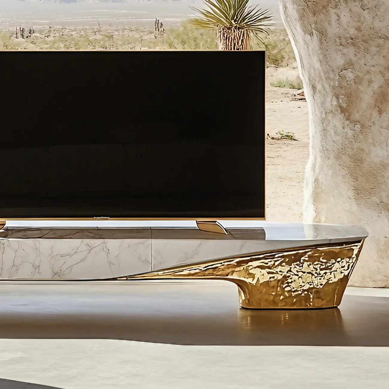 Дизайнерская тумба под телевизор MIVICA из дерева и мрамора TB38879-32
