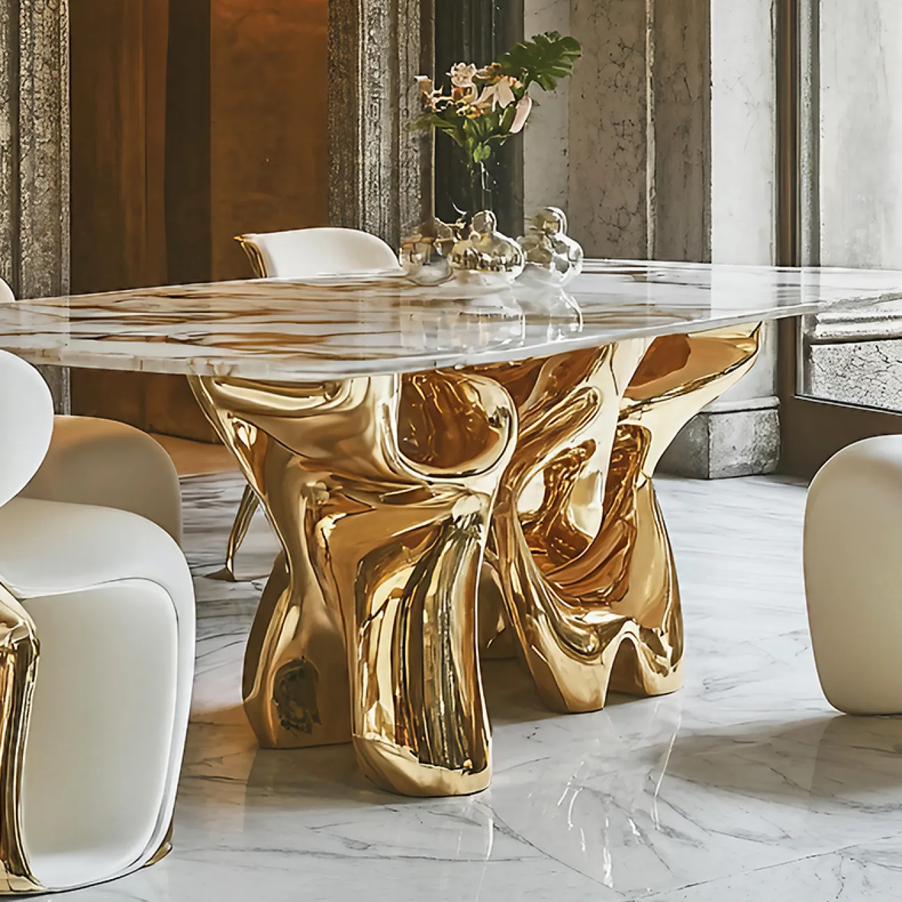 Роскошный обеденный стол MIVICA со столешницей из мрамора OS38885-32