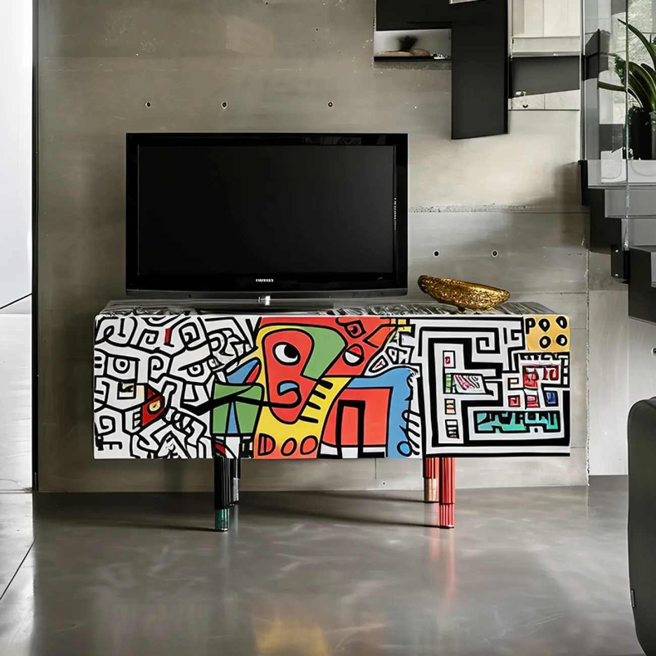 Дизайнерская тумба под телевизор MIVICA из березы с ручной росписью TB38896-32