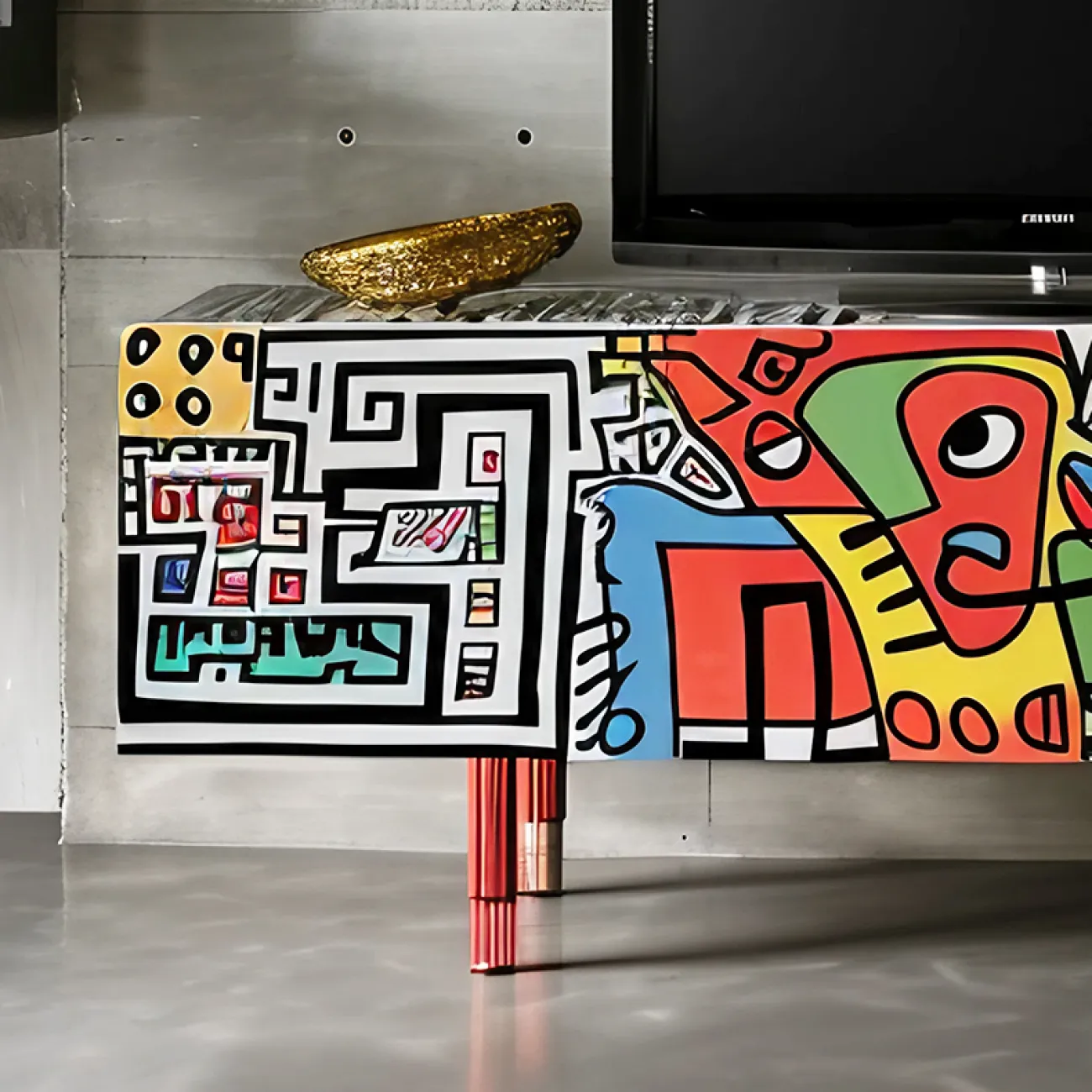 Дизайнерская тумба под телевизор MIVICA из березы с ручной росписью TB38896-32