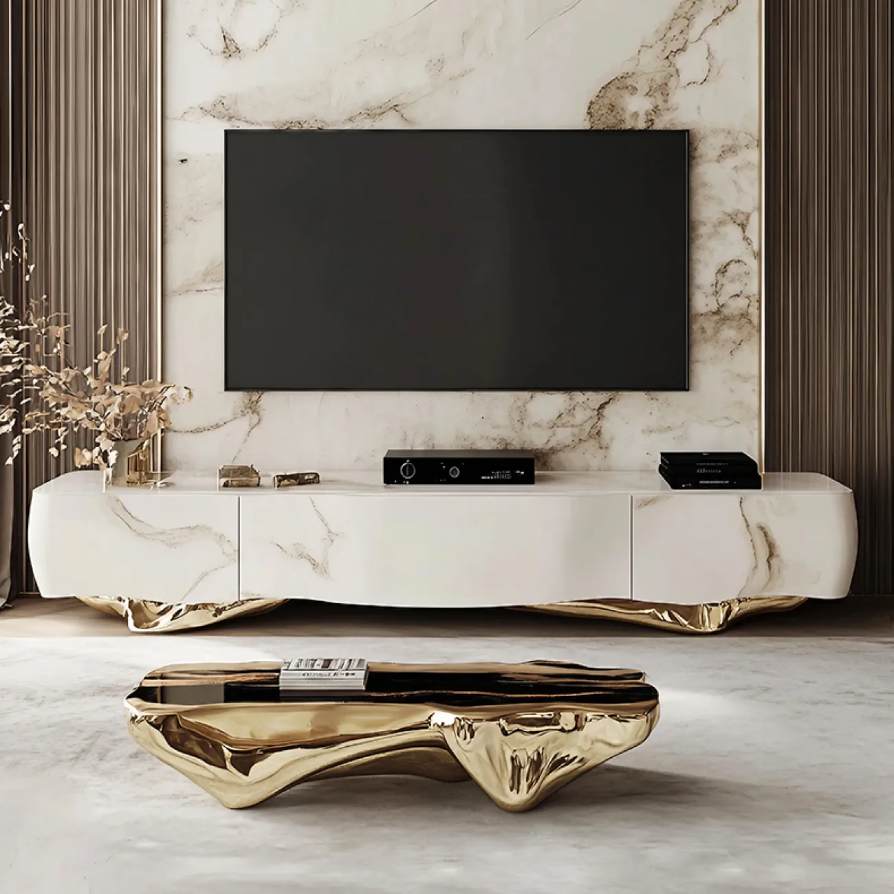 Элегантная тумба под телевизор MIVICA из дерева и сплава ASA TB38906-32