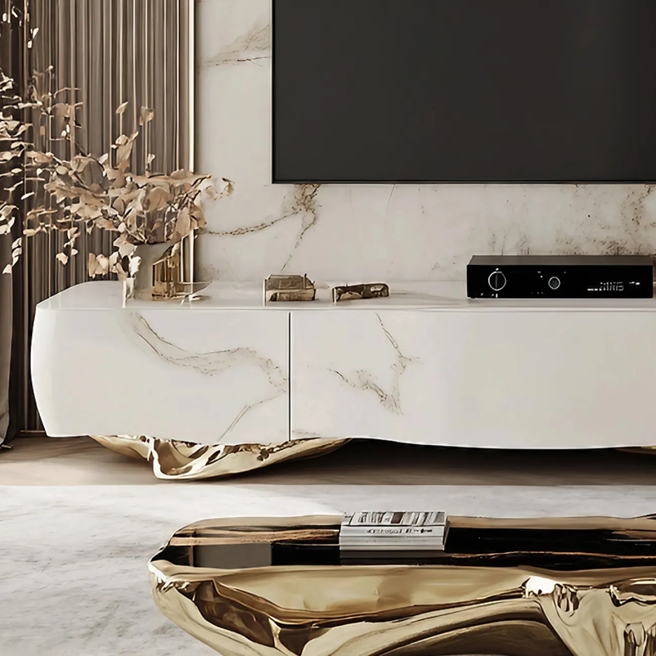 Элегантная тумба под телевизор MIVICA из дерева и сплава ASA TB38906-32