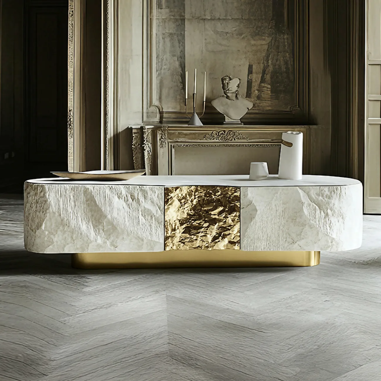 Элегантная тумба под телевизор MIVICA из дерева и сплава ASA TB38911-32