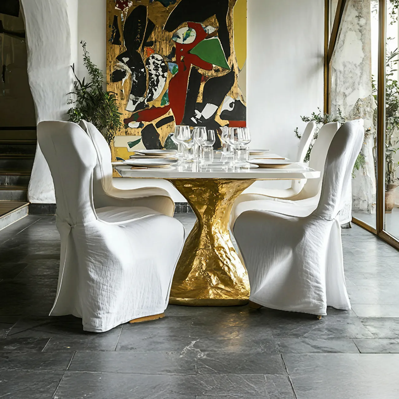 Роскошный обеденный стол MIVICA со столешницей из мрамора OS38917-32