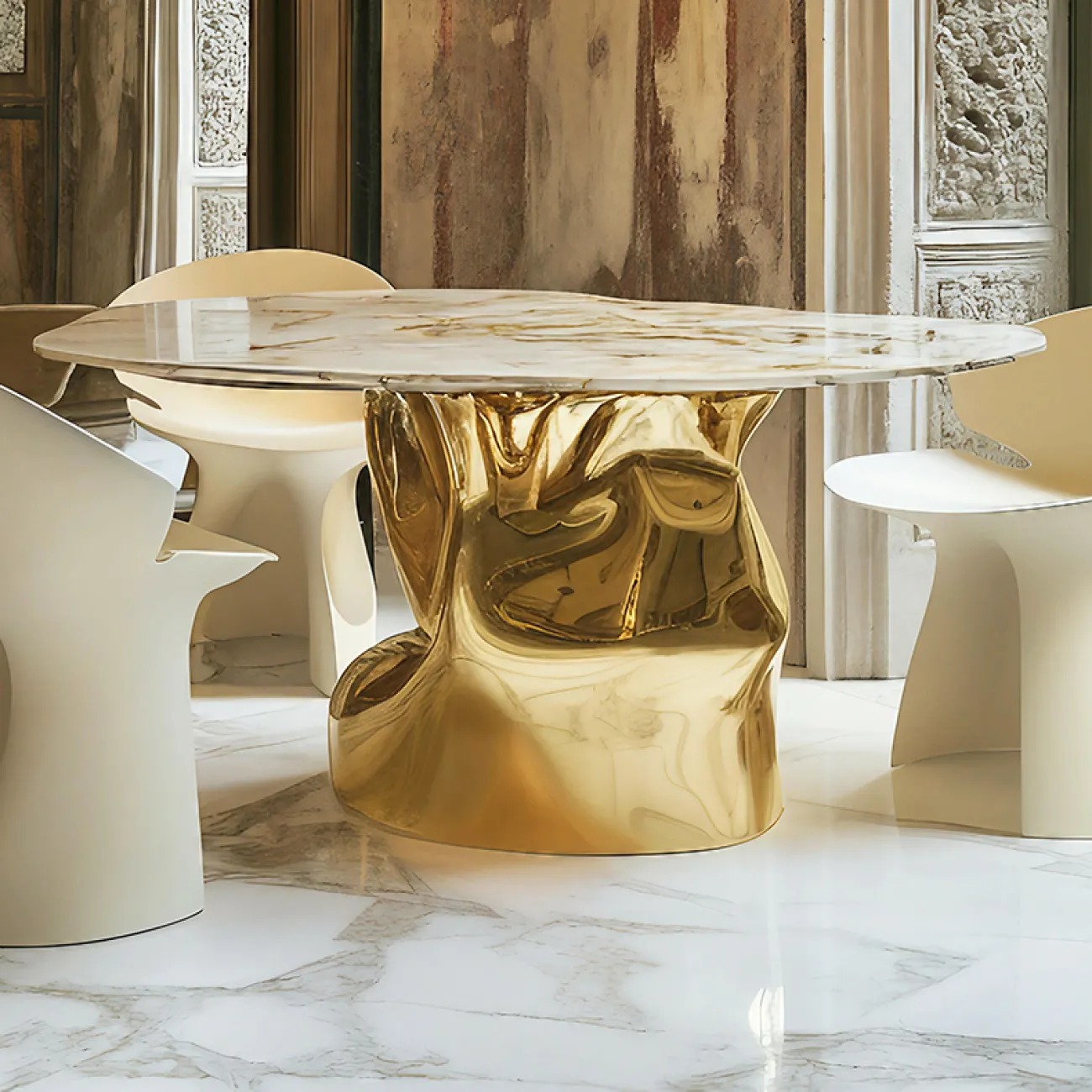 Элегантный обеденный стол MIVICA со столешницей из мрамора OS38930-32