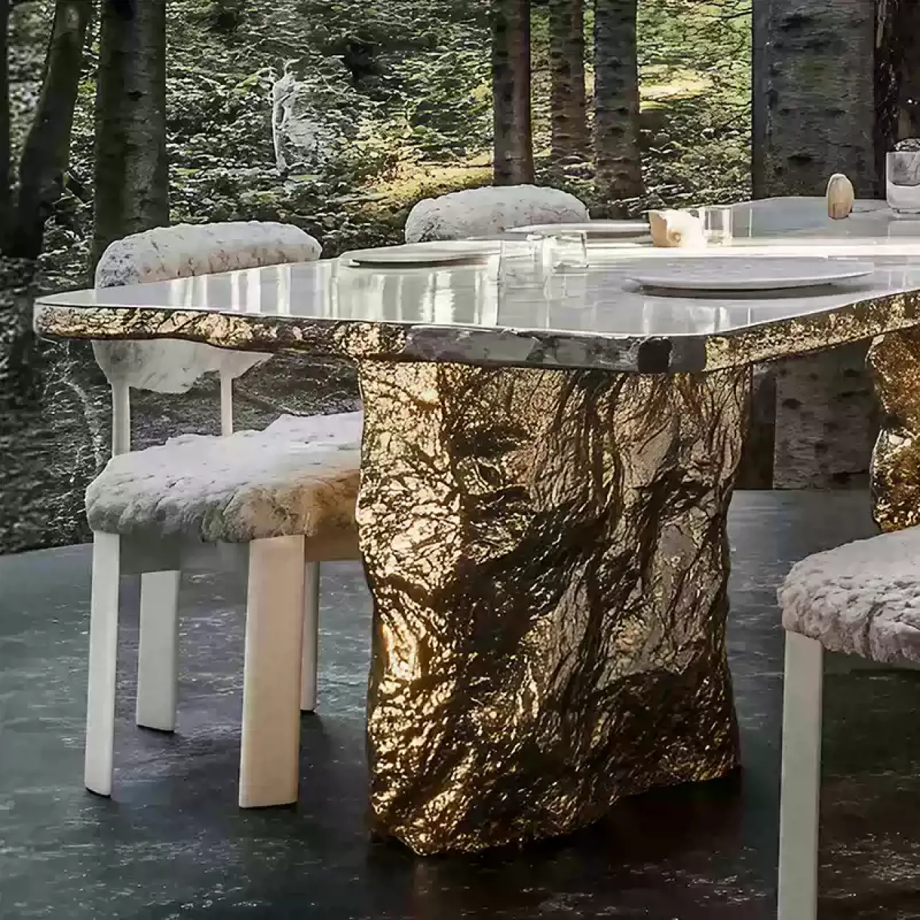 Роскошный обеденный стол MIVICA со столешницей из мрамора OS38943-32 Роскошный обеденный стол MIVICA со столешницей из мрамора OS38943-32