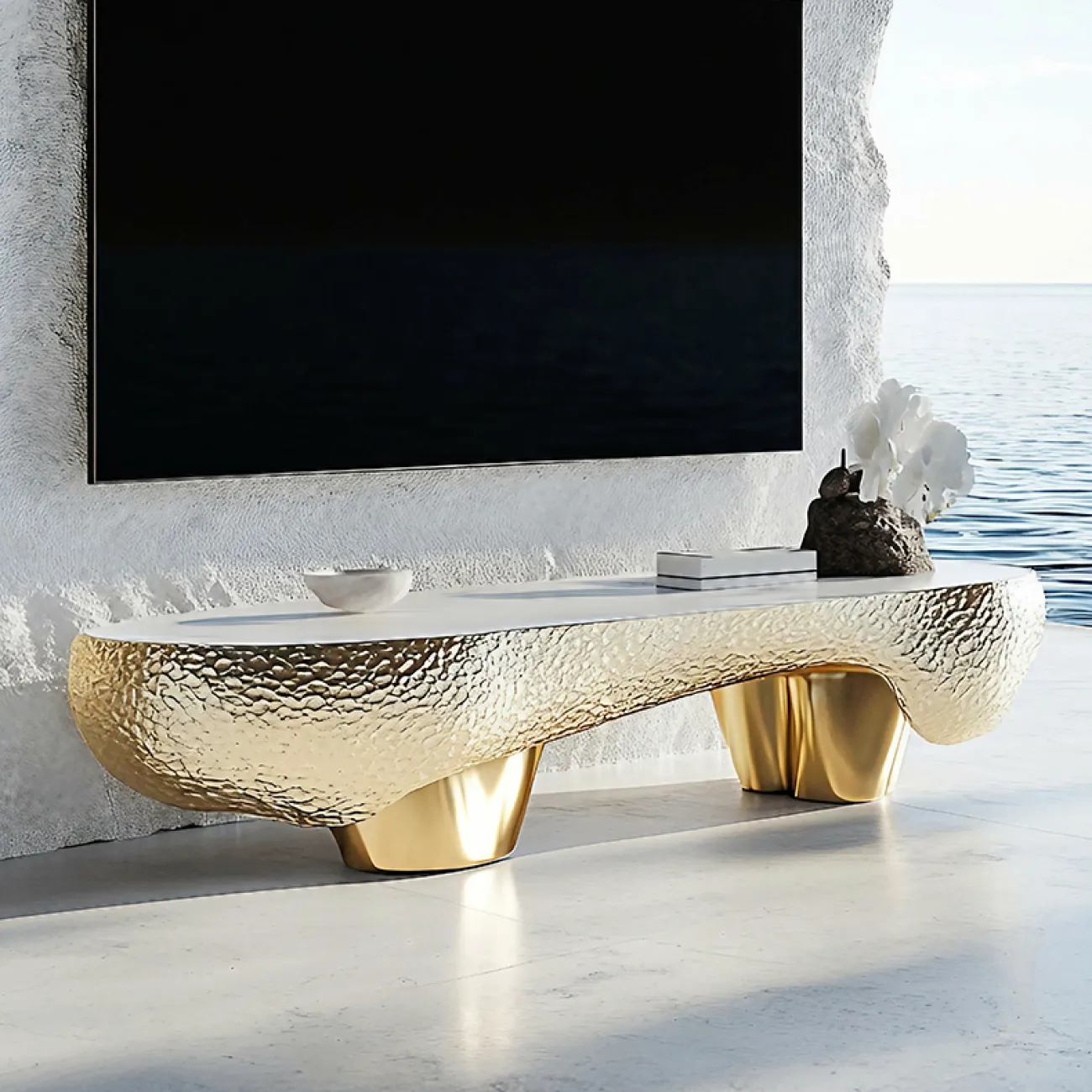 Элегантная тумба под телевизор MIVICA из дерева и сплава ASA TB38949-32