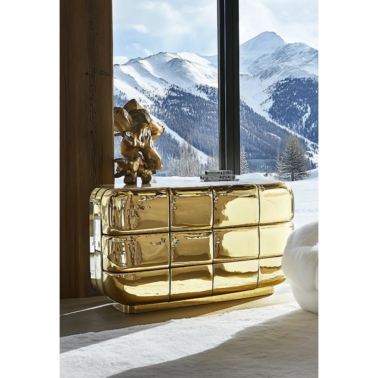 Золотой комод MIVICA из дерева и нано покрытия KD38954-32