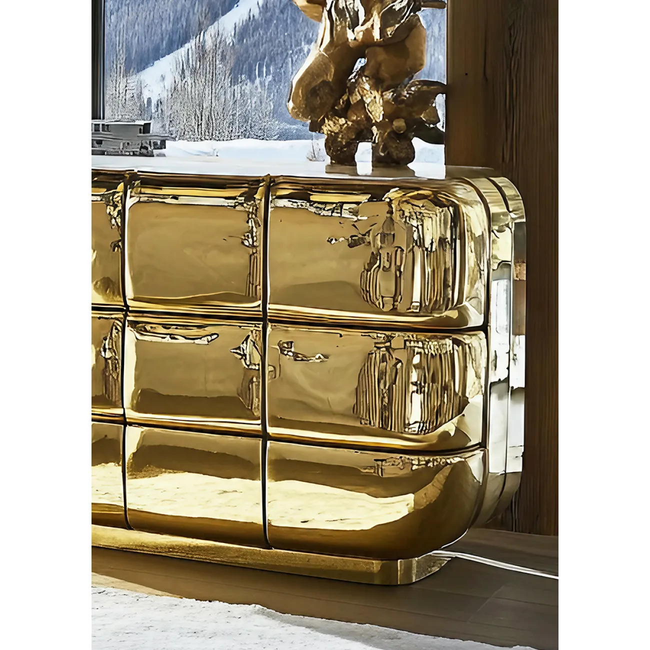 Золотой комод MIVICA из дерева и нано покрытия KD38954-32