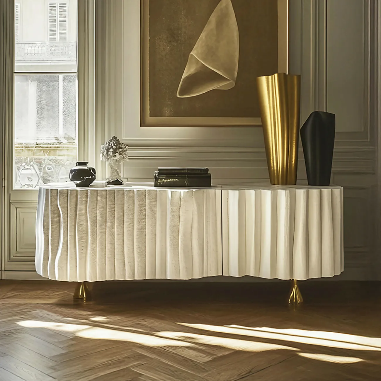 Элегантная тумба под телевизор MIVICA из дерева и сплава ASA TB38963-32