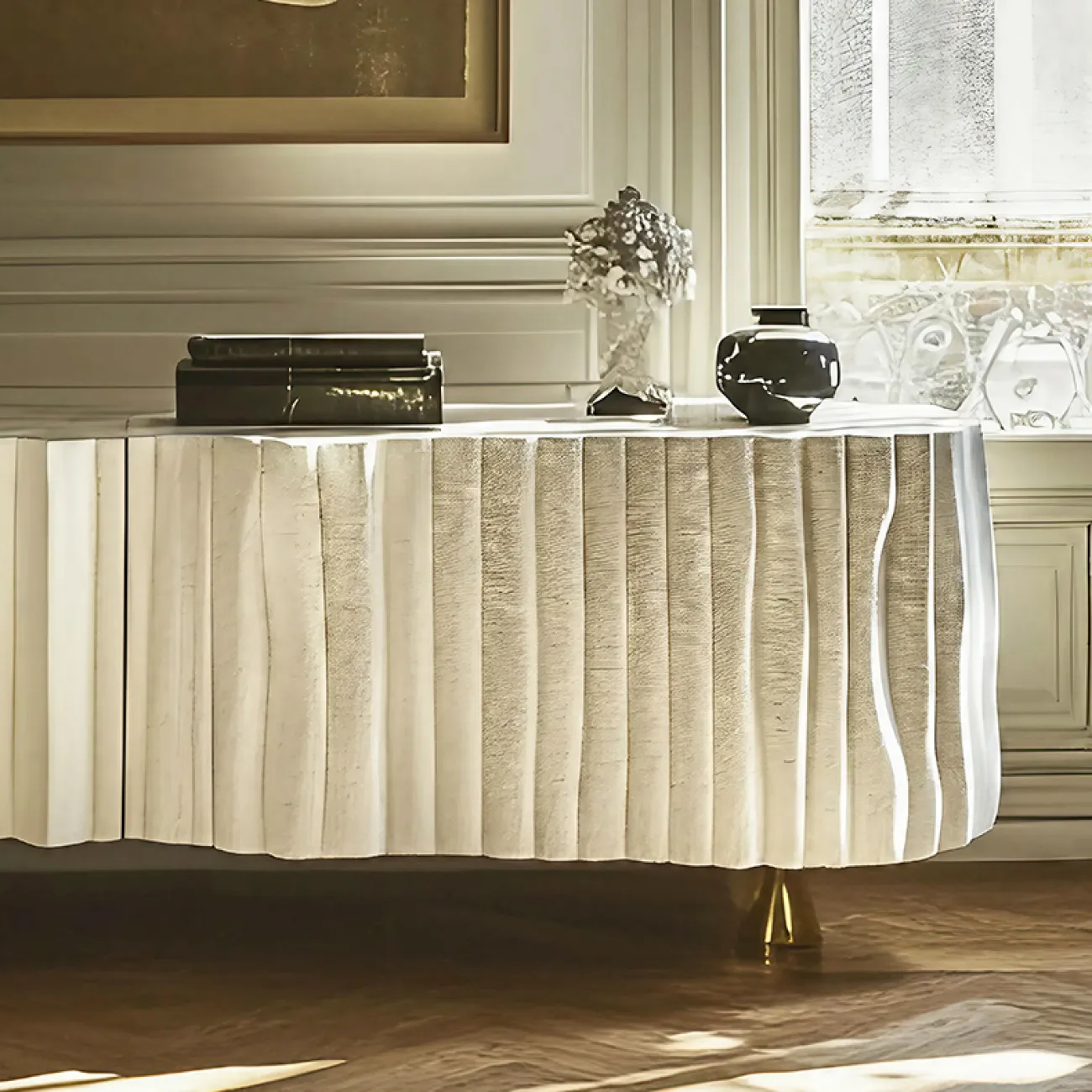 Элегантная тумба под телевизор MIVICA из дерева и сплава ASA TB38963-32