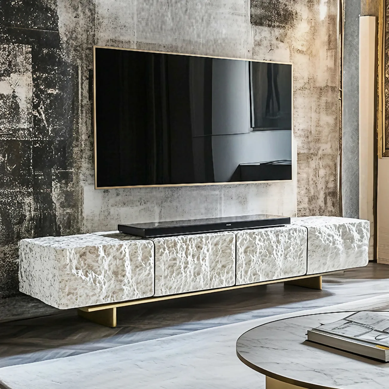 Элегантная тумба под телевизор MIVICA из дерева и сплава ASA TB38964-32