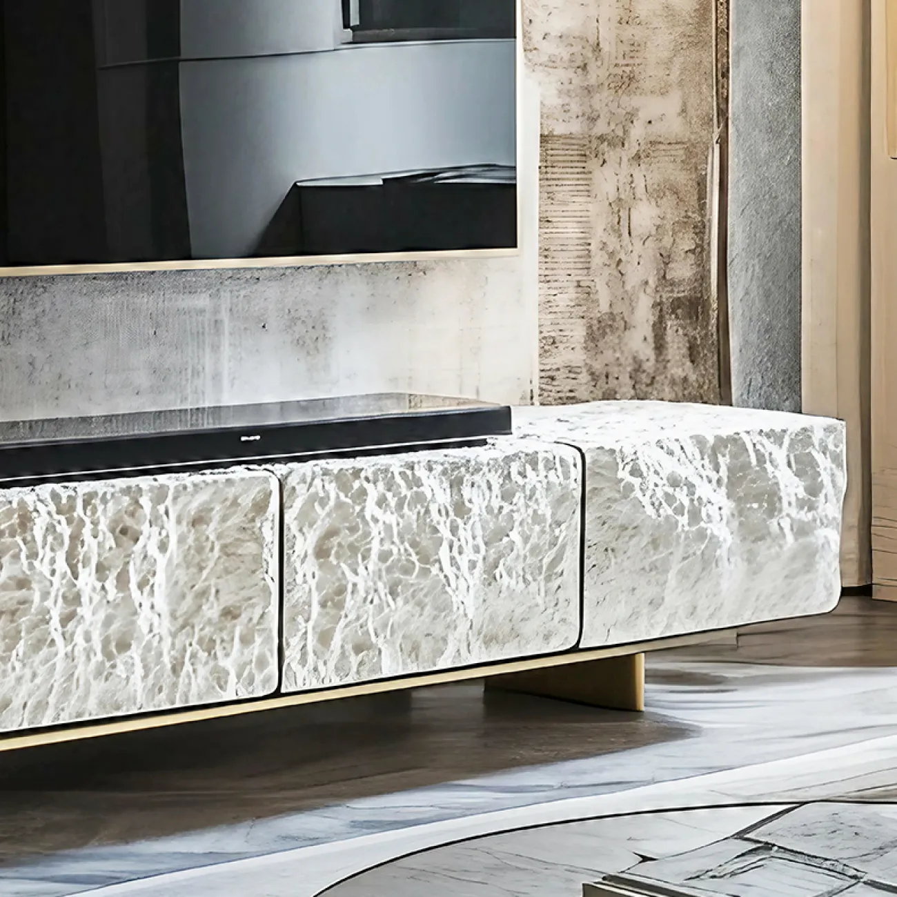 Элегантная тумба под телевизор MIVICA из дерева и сплава ASA TB38964-32