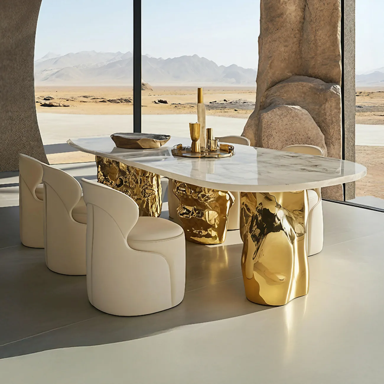 Роскошный обеденный стол MIVICA со столешницей из мрамора OS38968-32