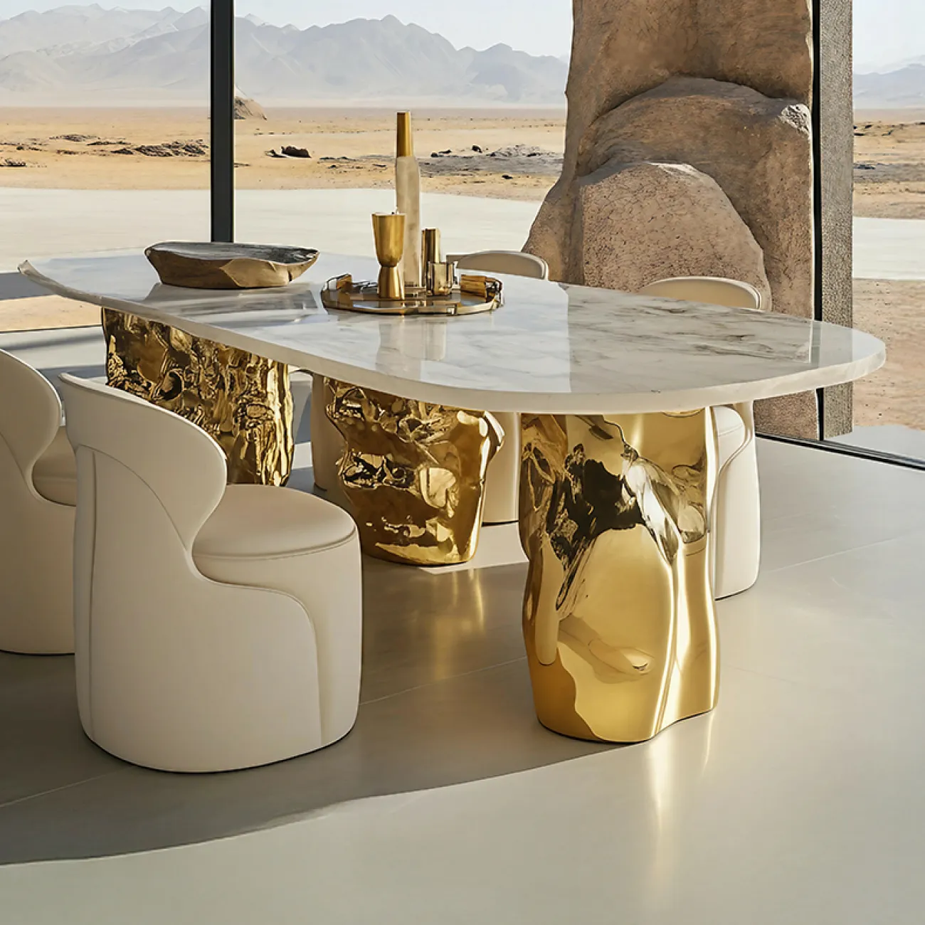 Роскошный обеденный стол MIVICA со столешницей из мрамора OS38968-32