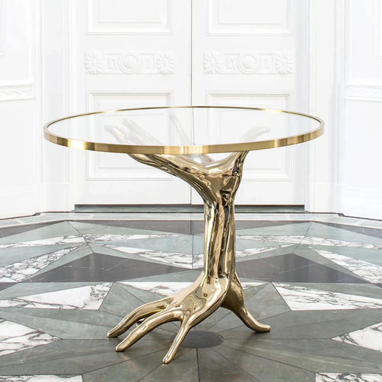 Дизайнерский журнальный столик "Ладонь" от Yanshe со столешницей из закалённого стекла JS38977-32