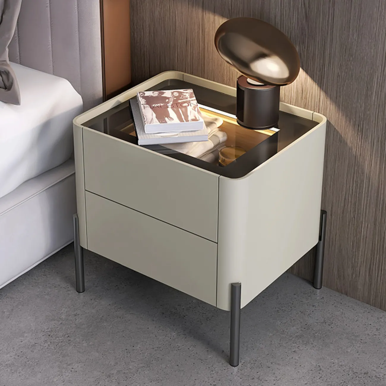 Изящная прикроватная тумба Haotai от LaLume со стеклянной столешницей TB39038-32