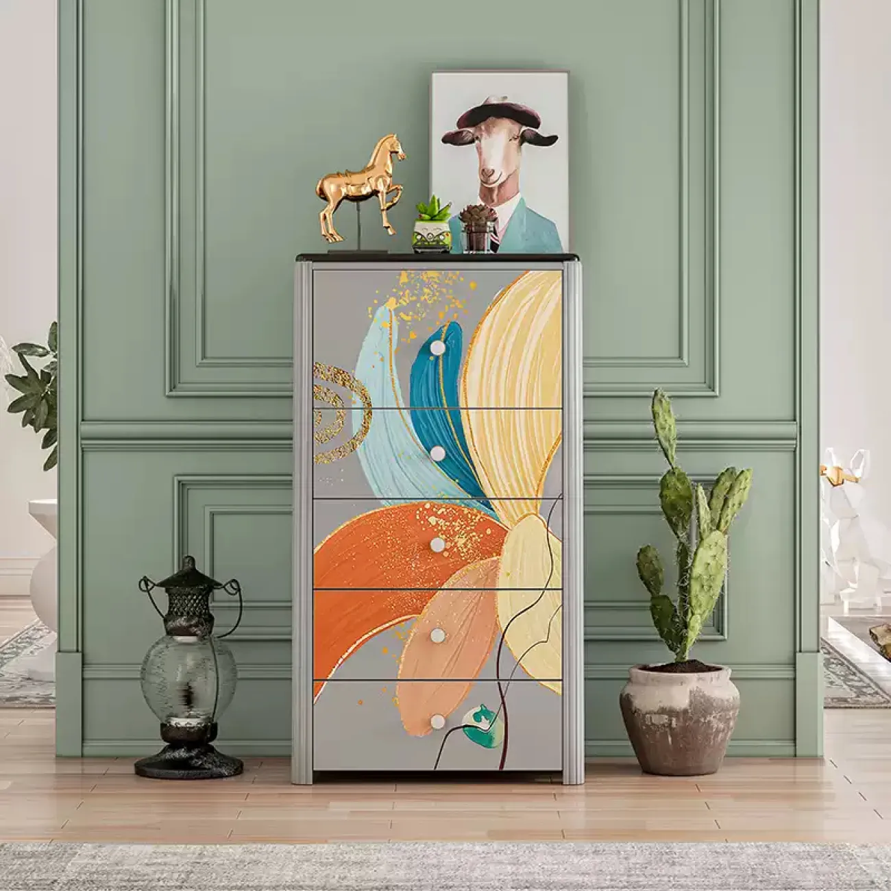 Роскошный комод в стиле ваби-саби Wanse из сосны и мрамора KD39044-32 Роскошный комод в стиле ваби-саби Wanse из сосны и мрамора KD39044-32