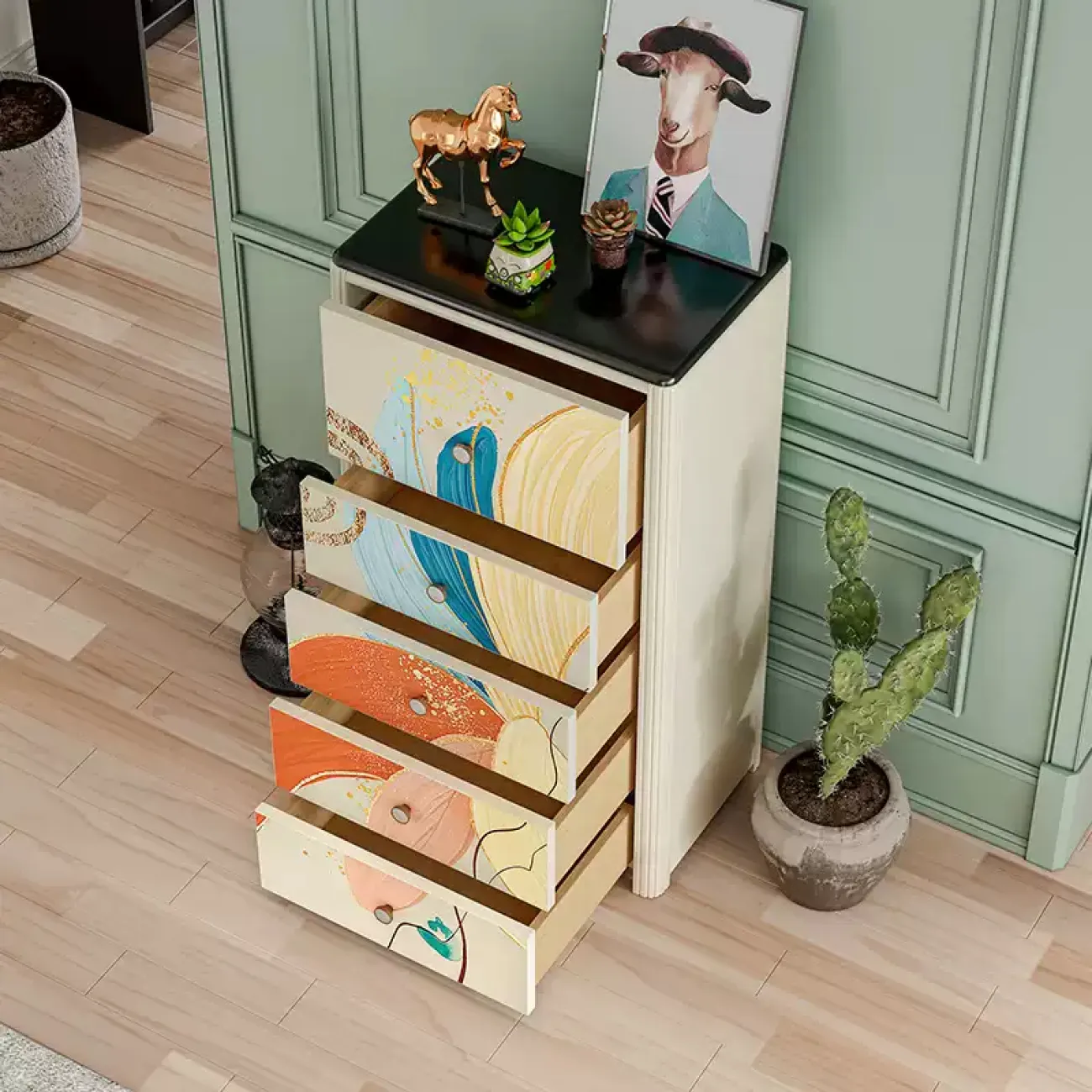 Роскошный комод в стиле ваби-саби Wanse из сосны и мрамора KD39044-32 Роскошный комод в стиле ваби-саби Wanse из сосны и мрамора KD39044-32