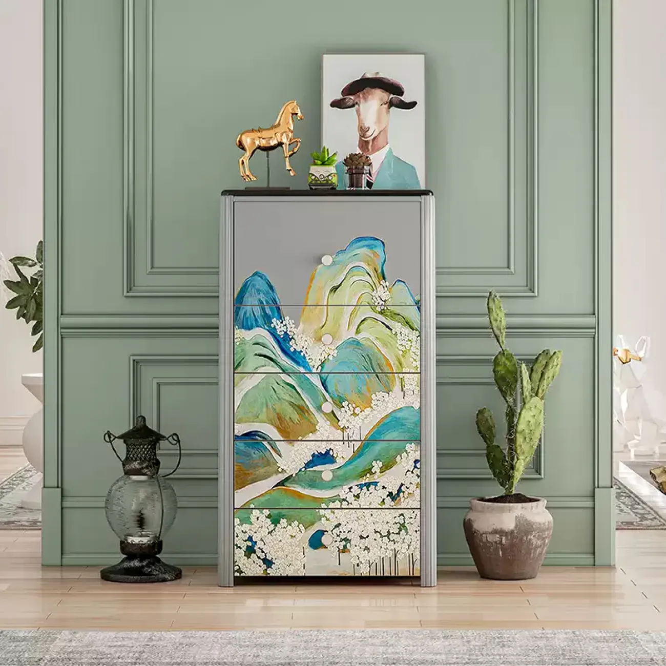 Роскошный комод в стиле ваби-саби Wanse из сосны и мрамора KD39044-32 Роскошный комод в стиле ваби-саби Wanse из сосны и мрамора KD39044-32