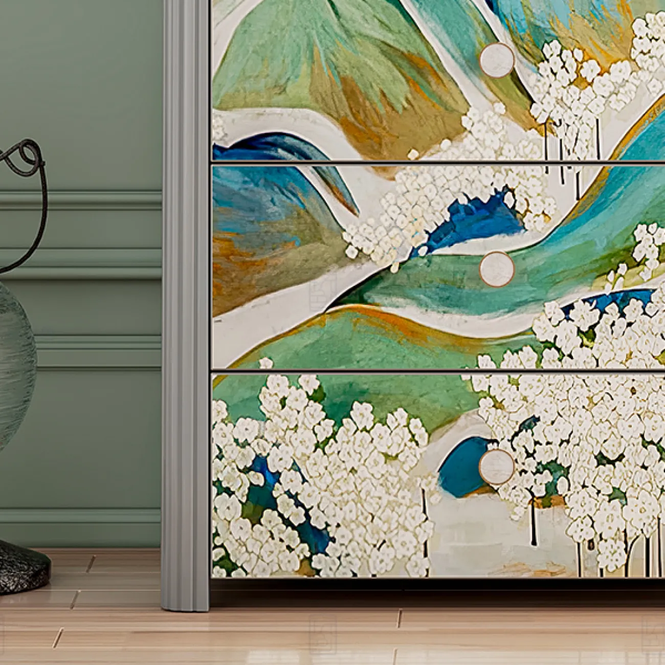 Роскошный комод в стиле ваби-саби Wanse из сосны и мрамора KD39044-32 Роскошный комод в стиле ваби-саби Wanse из сосны и мрамора KD39044-32