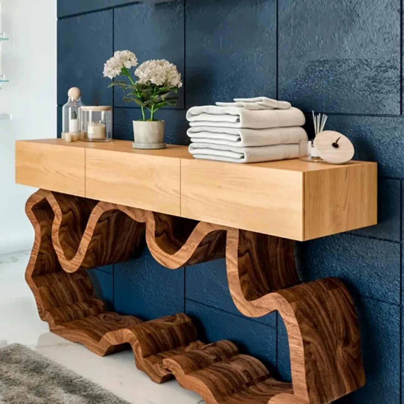 Элегантный пристенный столик от MSFN из дерева PS39065-32