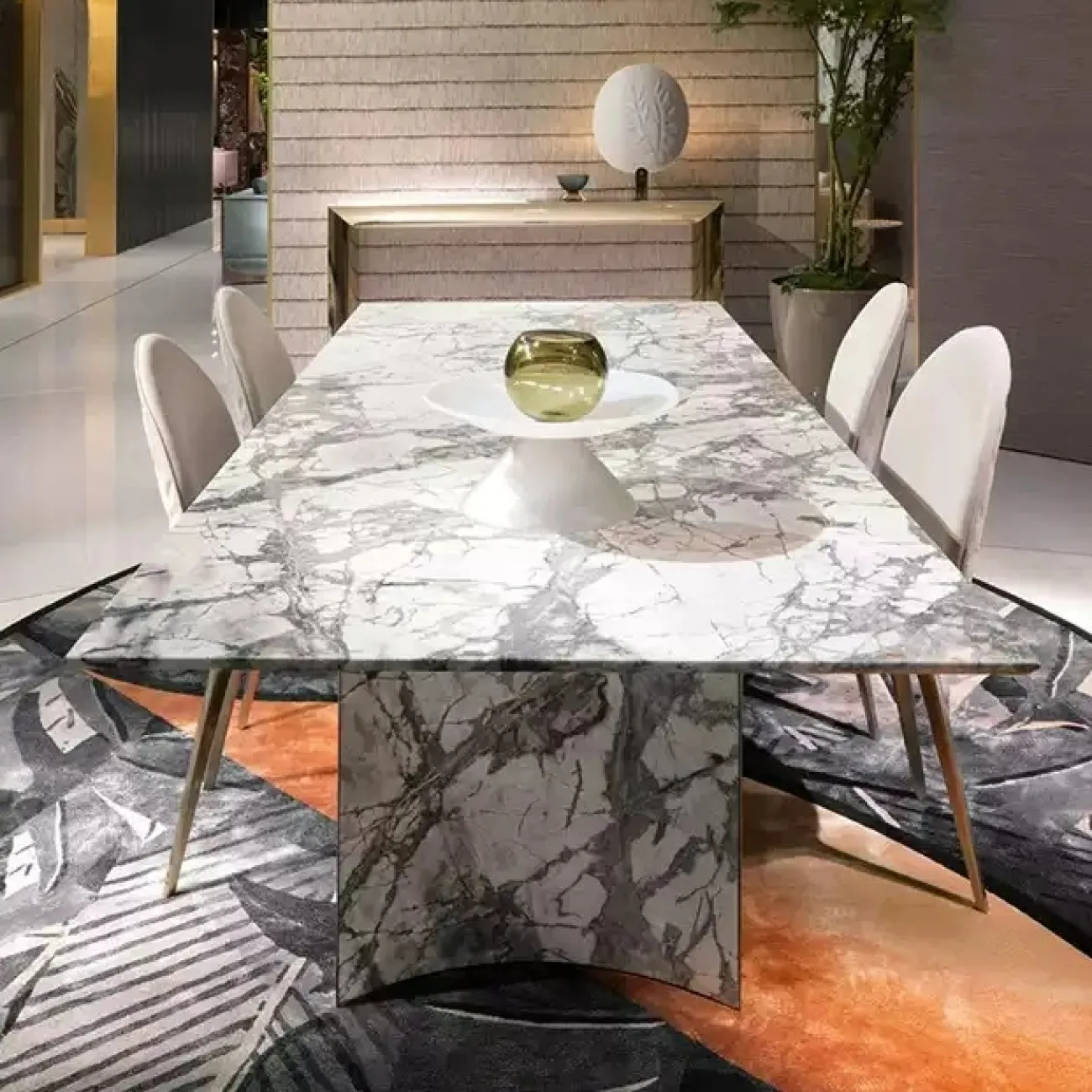 Стильный обеденный стол CJ Originality от LaLume со столешницей из мрамора OS39093-32