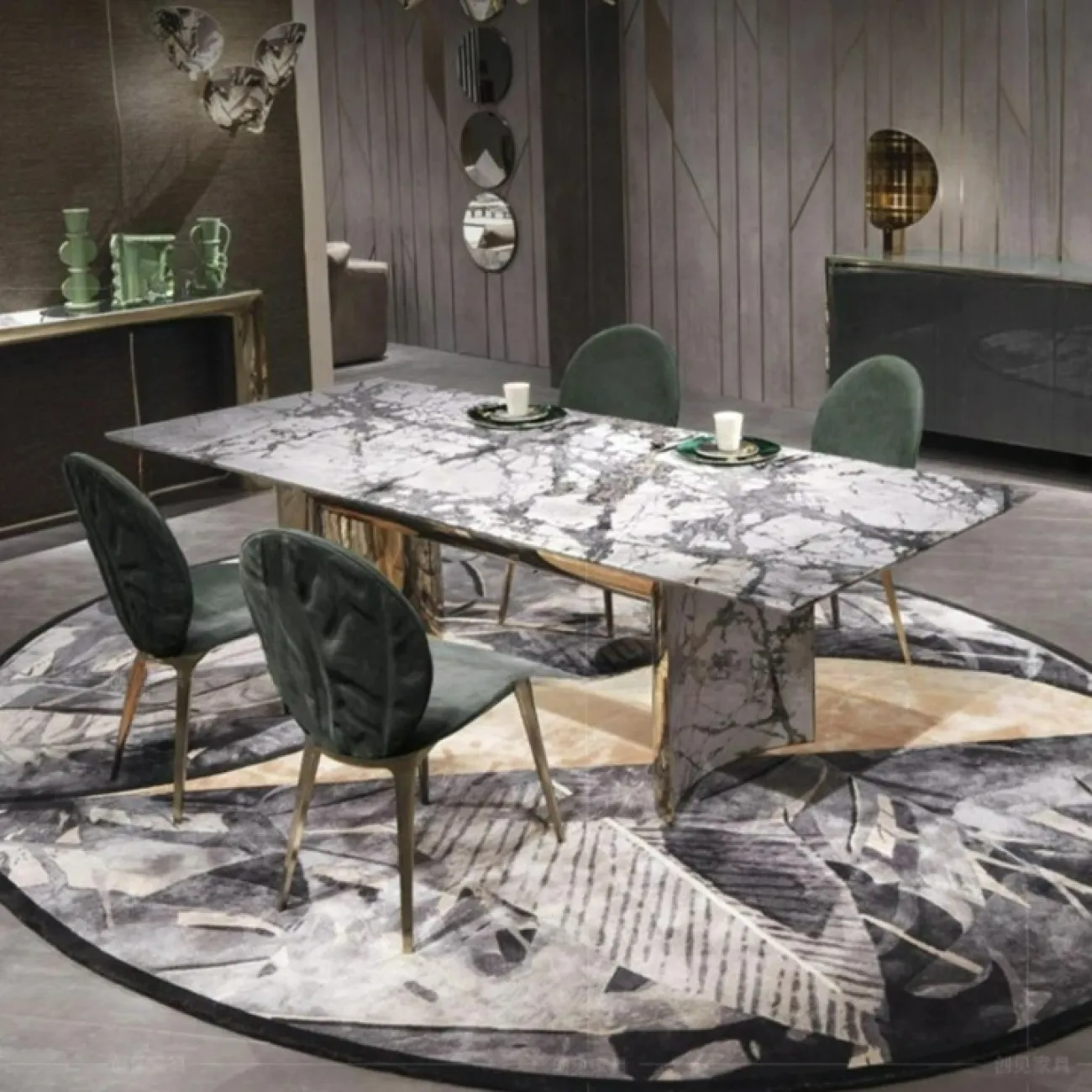 Стильный обеденный стол CJ Originality от LaLume со столешницей из мрамора OS39093-32